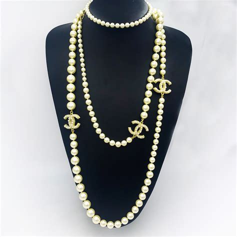 authentic chanel button necklace|coco Chanel pearl necklaces.